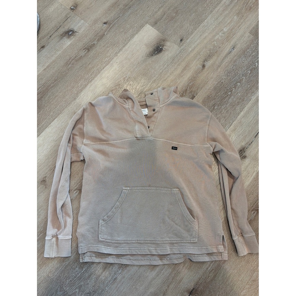 RVCA Mens Tan Sand Snap Henley Hooded Sweatshirt Pullover Size Small